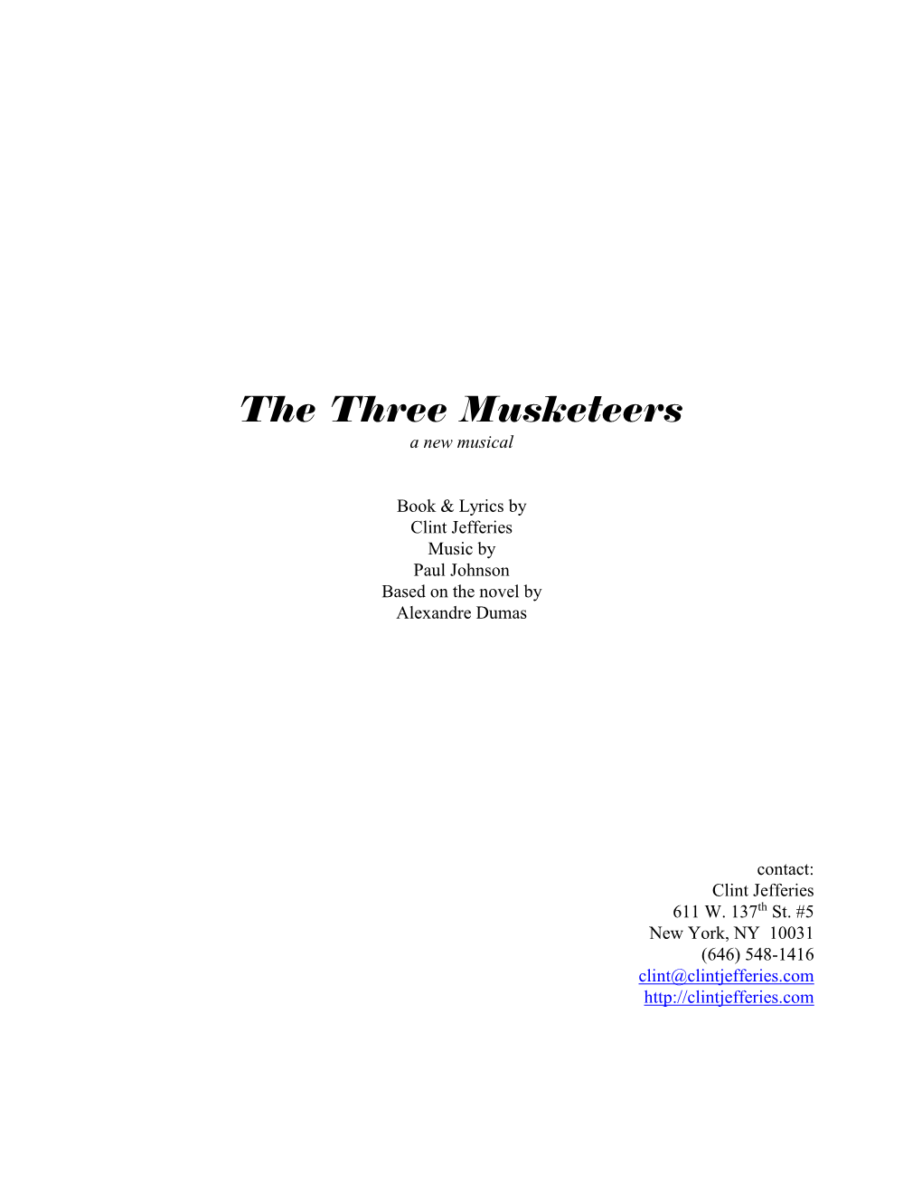 The Three Musketeers a New Musical