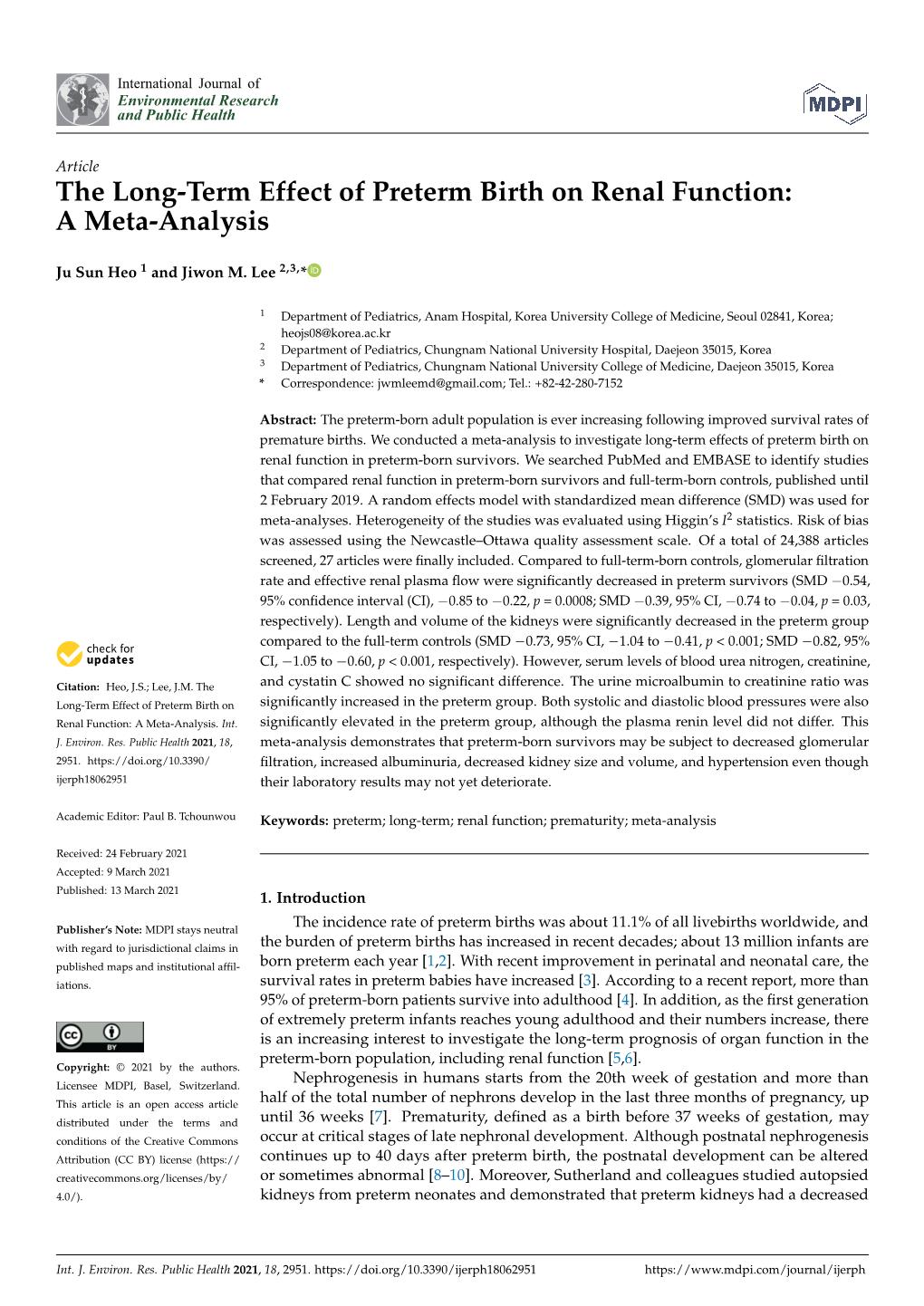 The Long-Term Effect of Preterm Birth on Renal Function: a Meta-Analysis