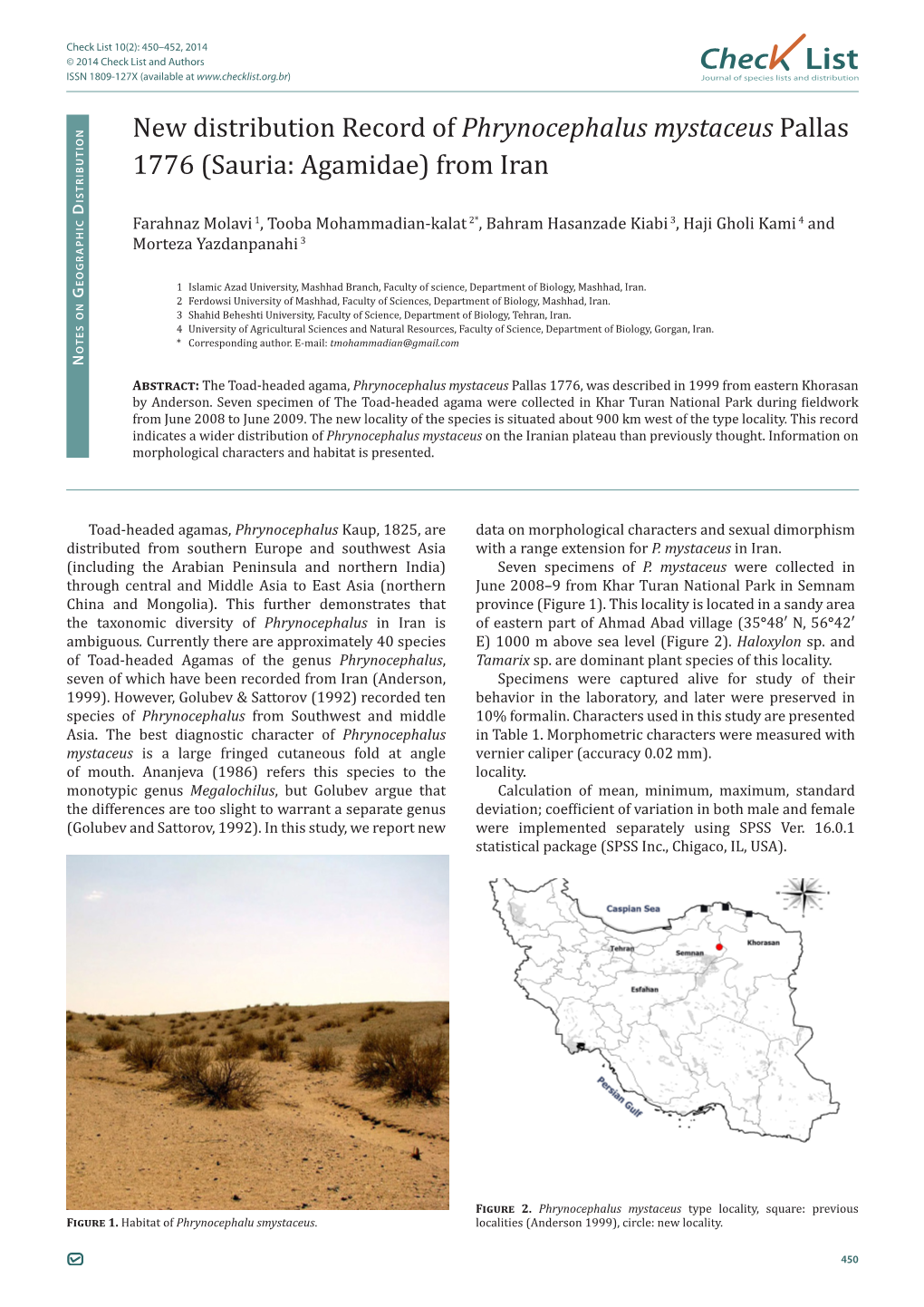 Chec List ISSN 1809-127X (Available at Journal of Species Lists and Distribution