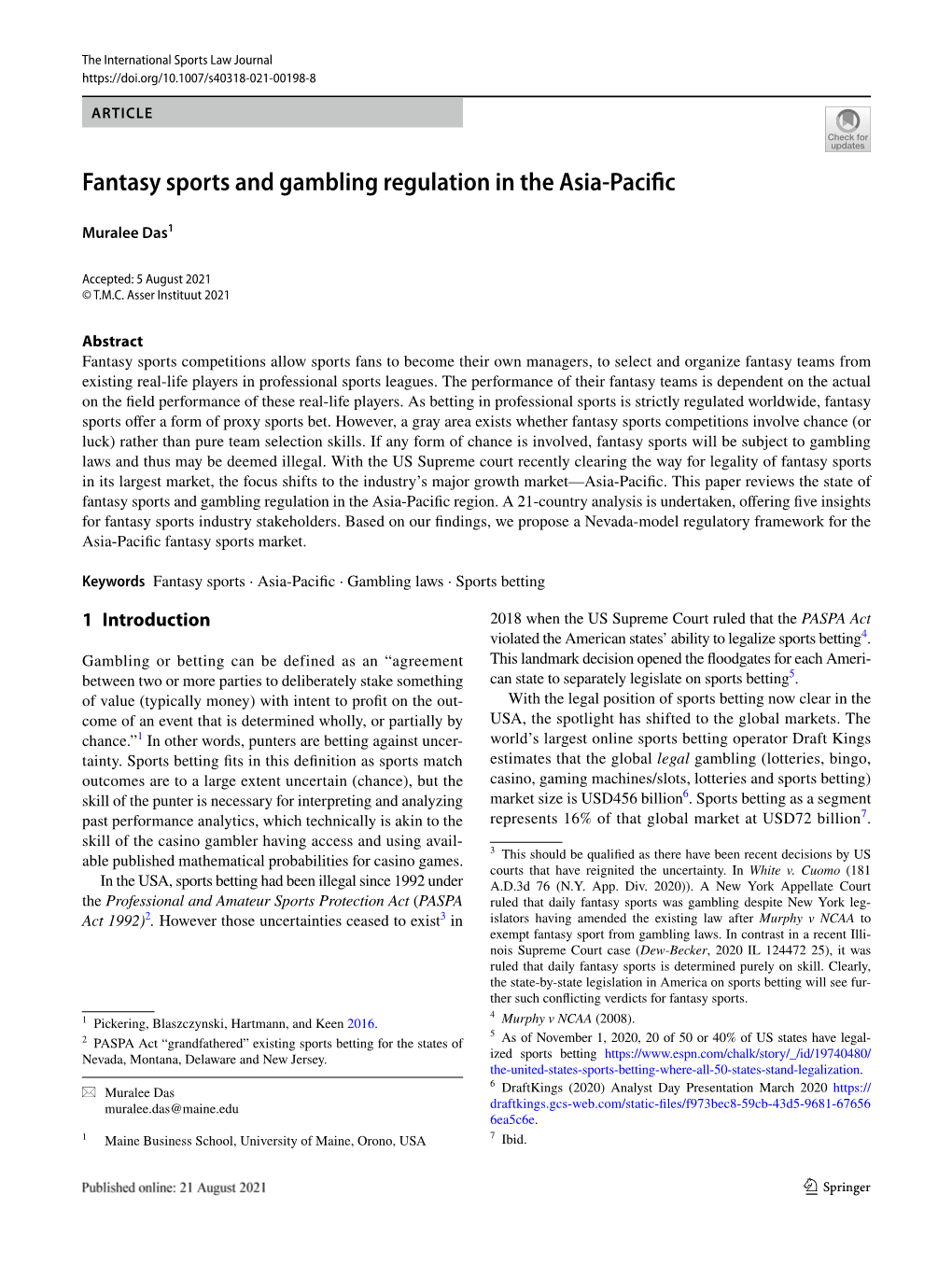 Fantasy Sports and Gambling Regulation in the Asia-Pacific