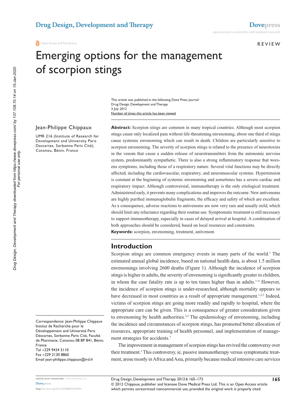 Emerging Options for the Management of Scorpion Stings