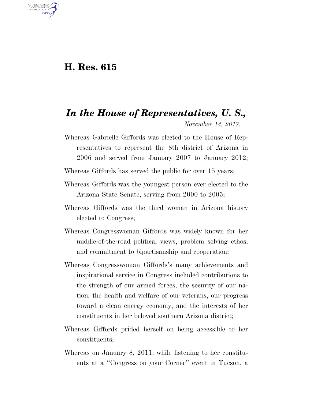 H. Res. 615 in the House of Representatives, U