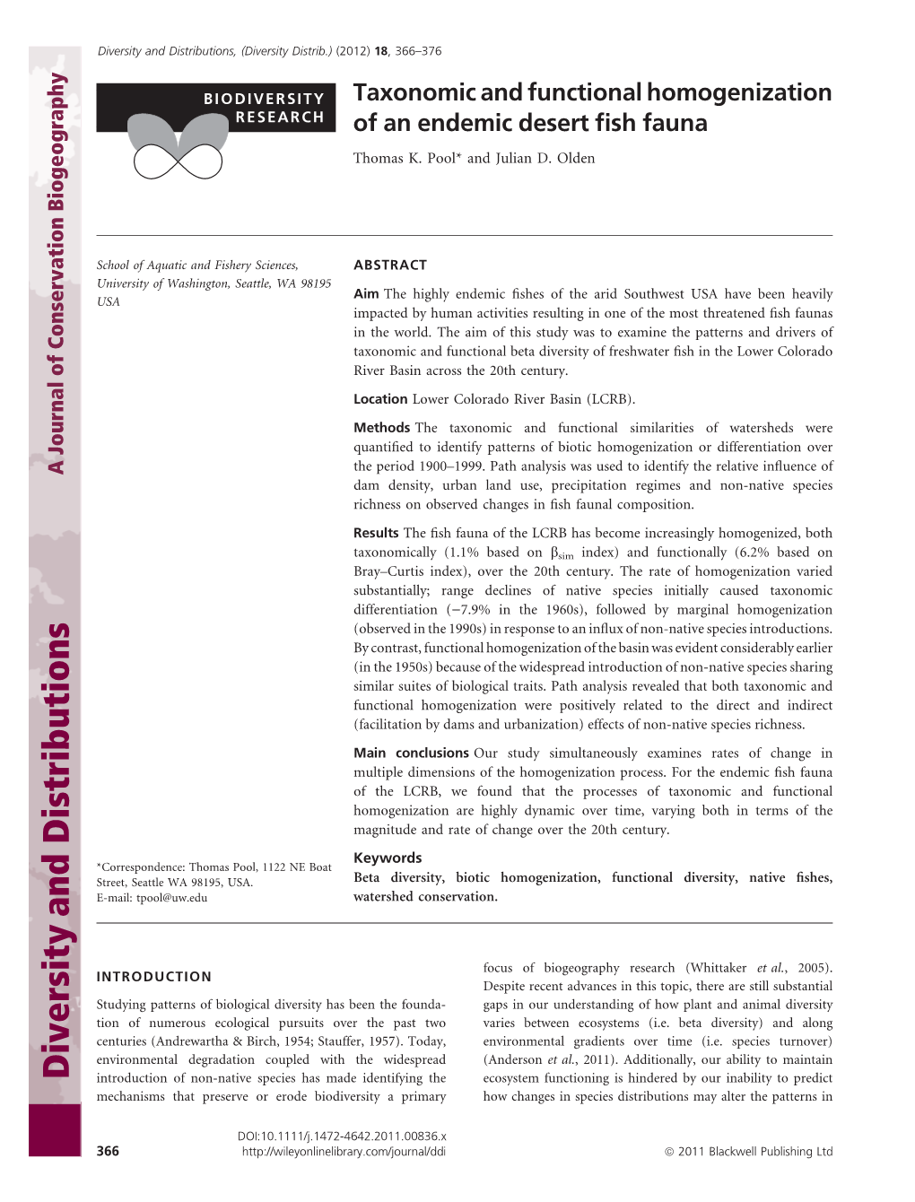 Taxonomic and Functional Homogenization of an Endemic Desert Fish Fauna