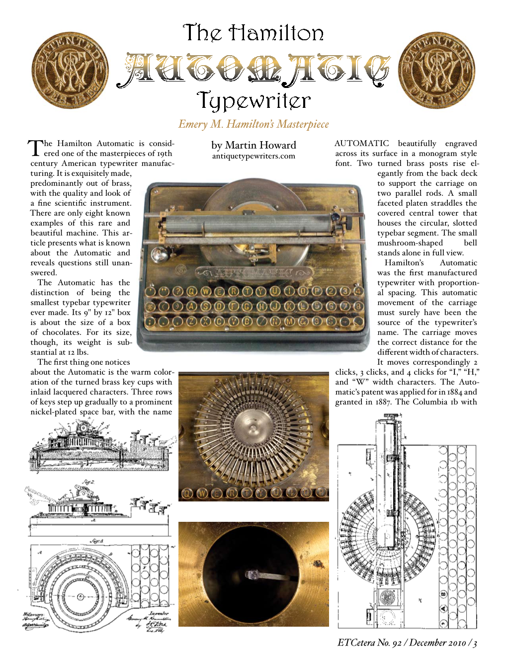 The Automatic Typewriter Company Was Word “Automatic” Repeated Three Times Patent No