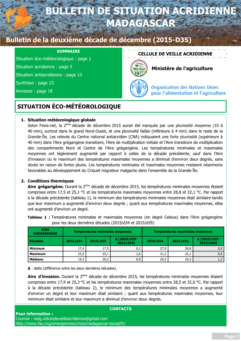 Bulletin De Situation Acridienne Madagascar