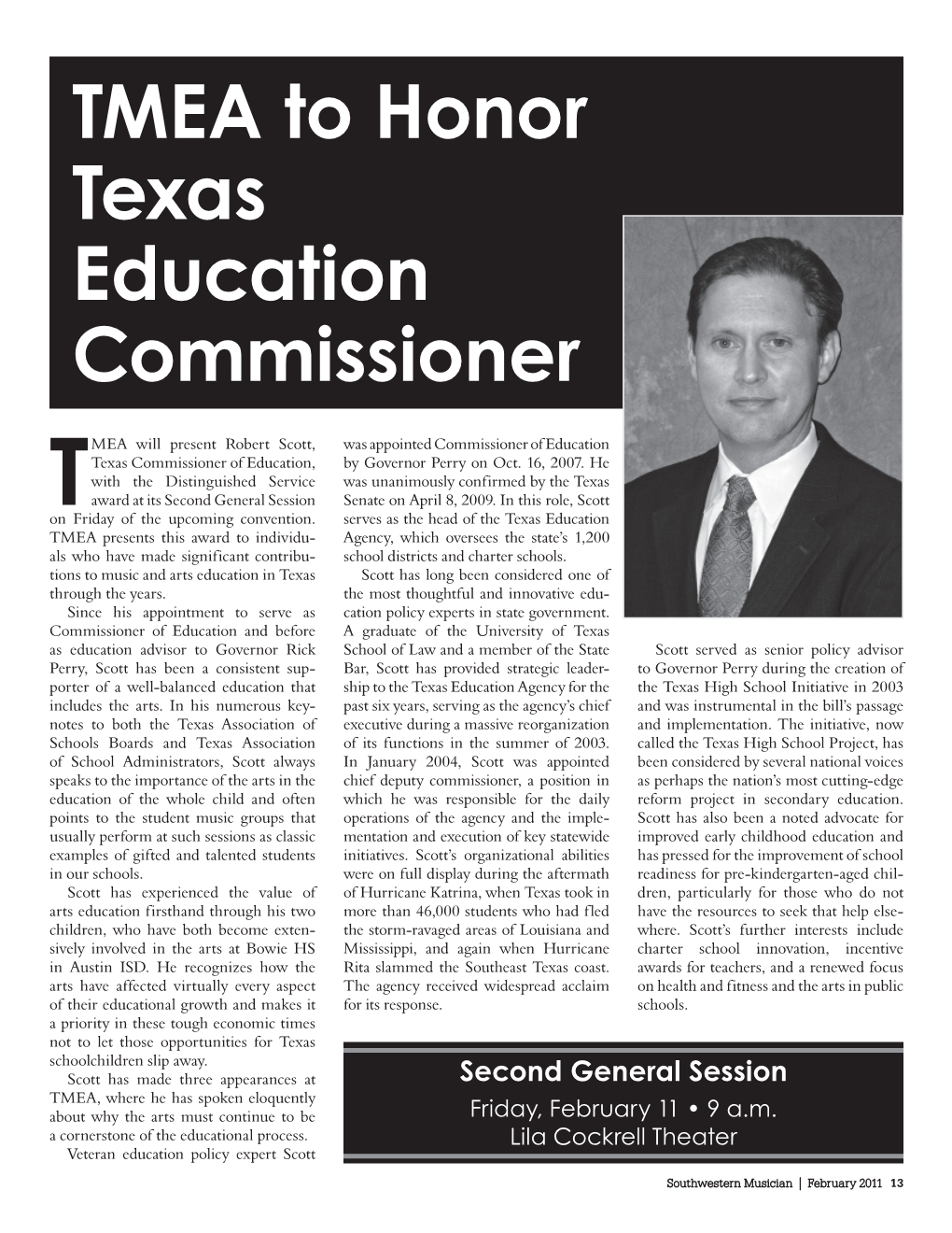 TMEA to Honor Texas Education Commissioner