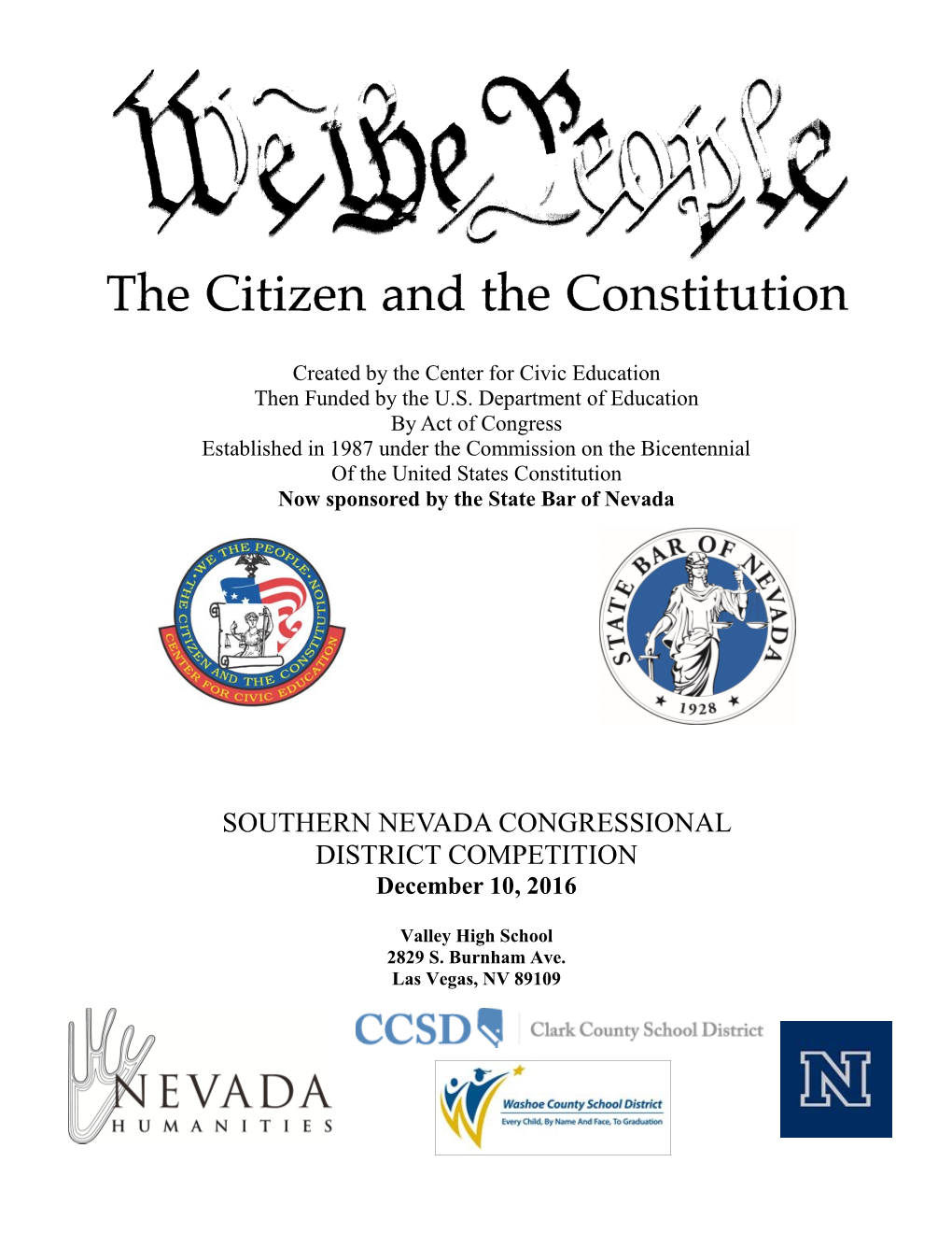 SOUTHERN NEVADA CONGRESSIONAL DISTRICT COMPETITION December 10, 2016