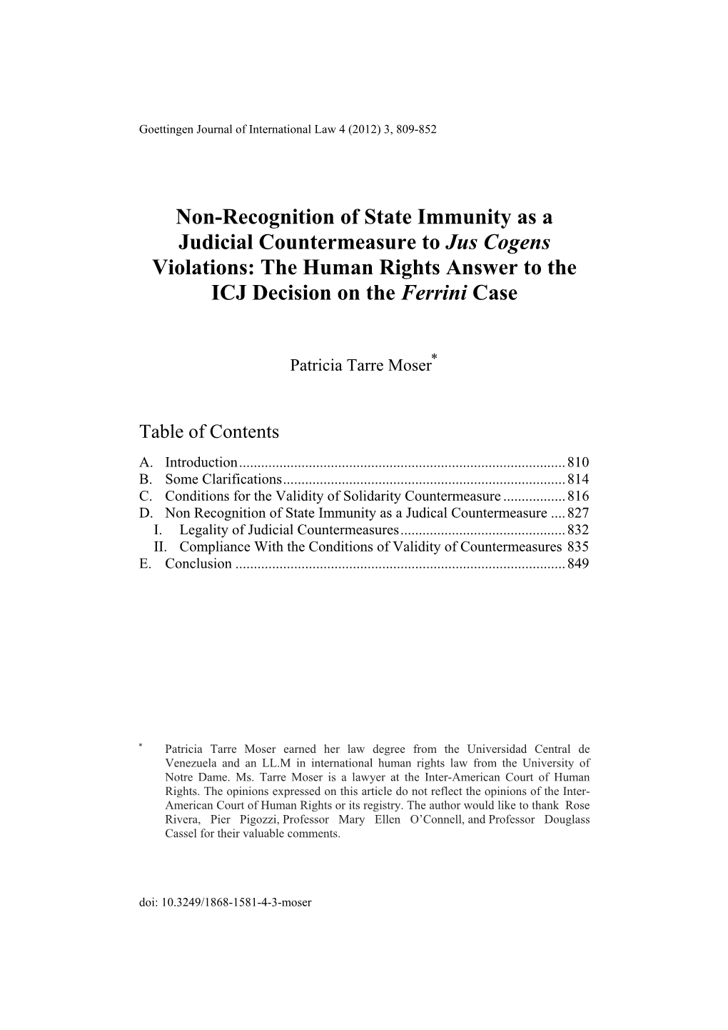 Non-Recognition of State Immunity As a Judicial Countermeasure to Jus Cogens Violations: the Human Rights Answer to the ICJ Decision on the Ferrini Case