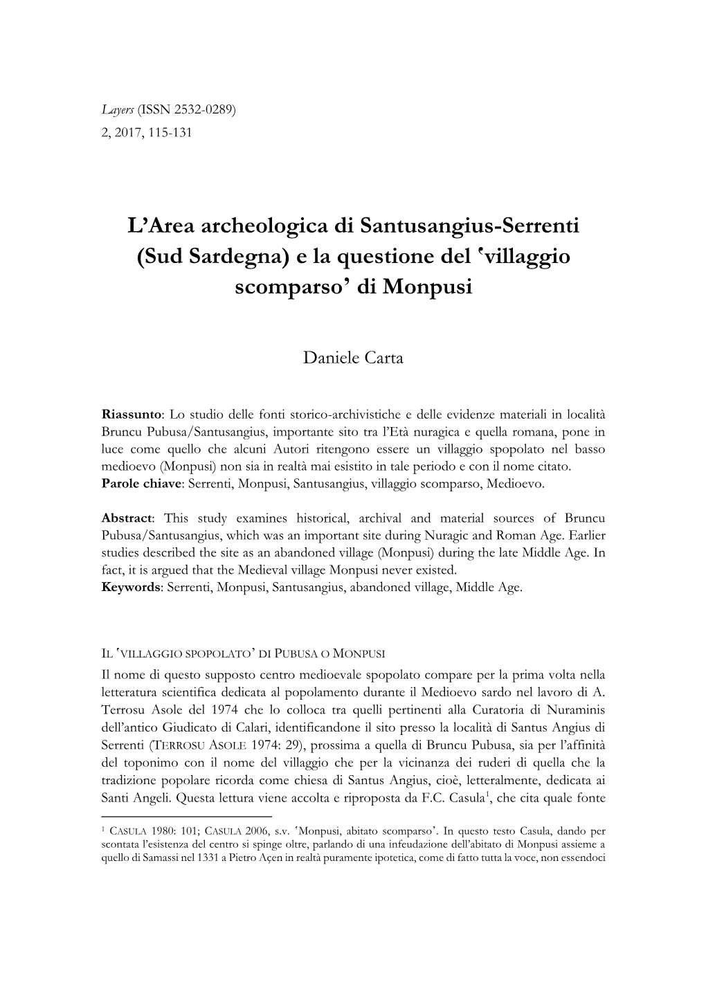 L'area Archeologica Di Santusangius-Serrenti