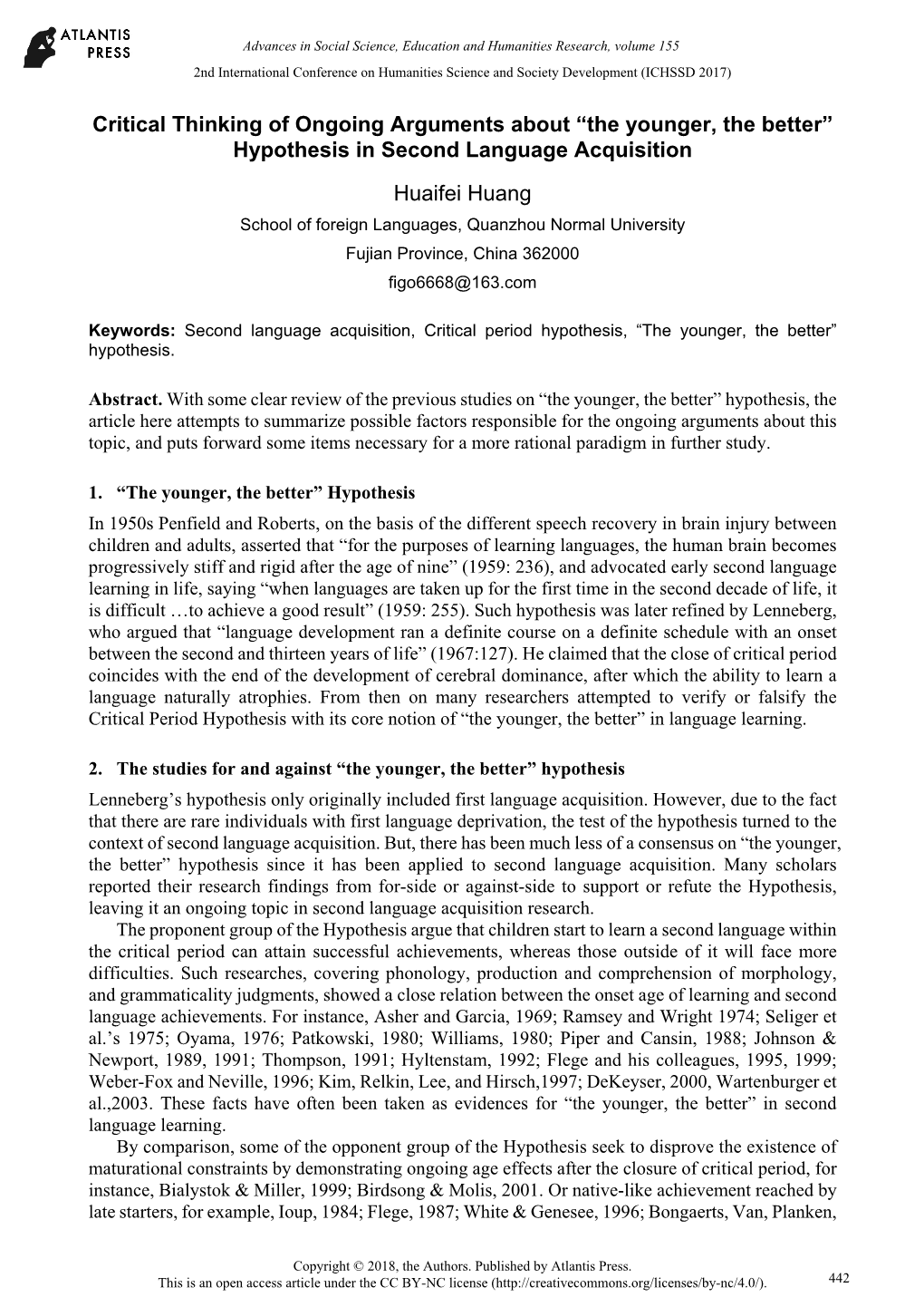 Hypothesis in Second Language Acquisition Huaifei