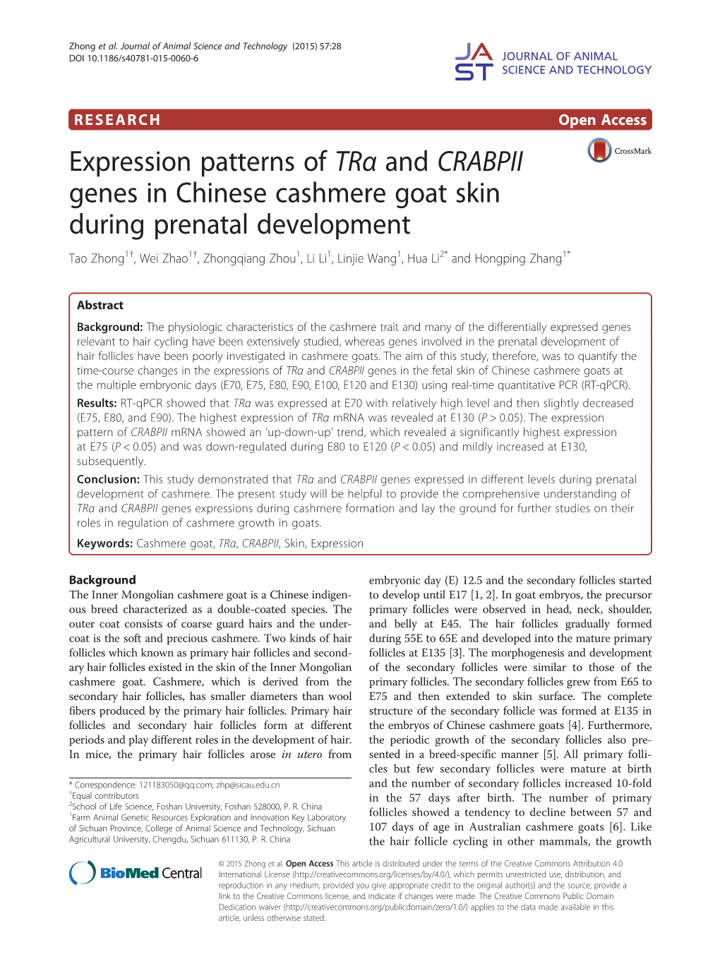 Expression Patterns of Trα and CRABPII Genes in Chinese