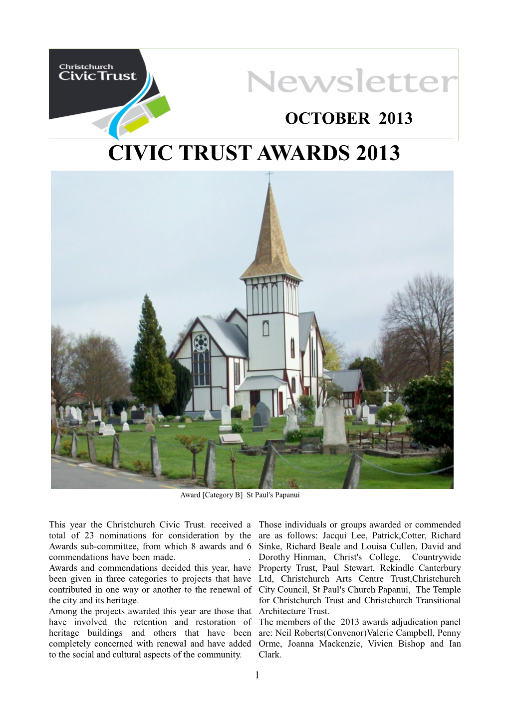 October 2013 Newsletter (Awards)