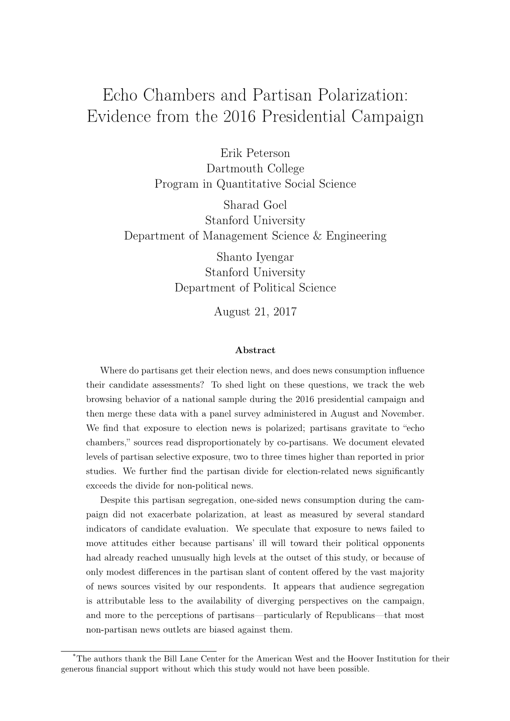 Echo Chambers and Partisan Polarization: Evidence from the 2016 Presidential Campaign