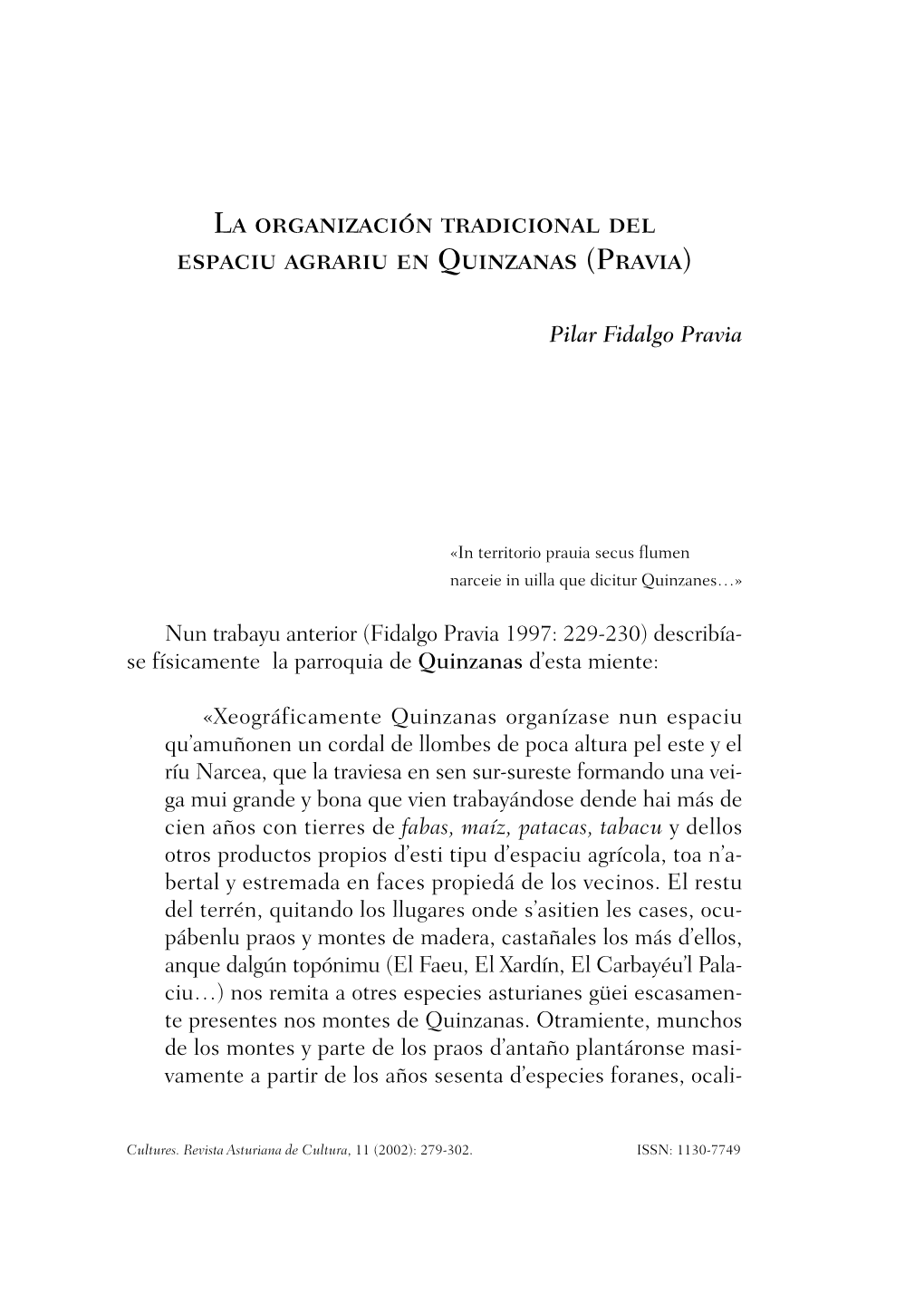 La Organización Tradicional Del Espaciu Agrariu En Quinzanas (Pravia)