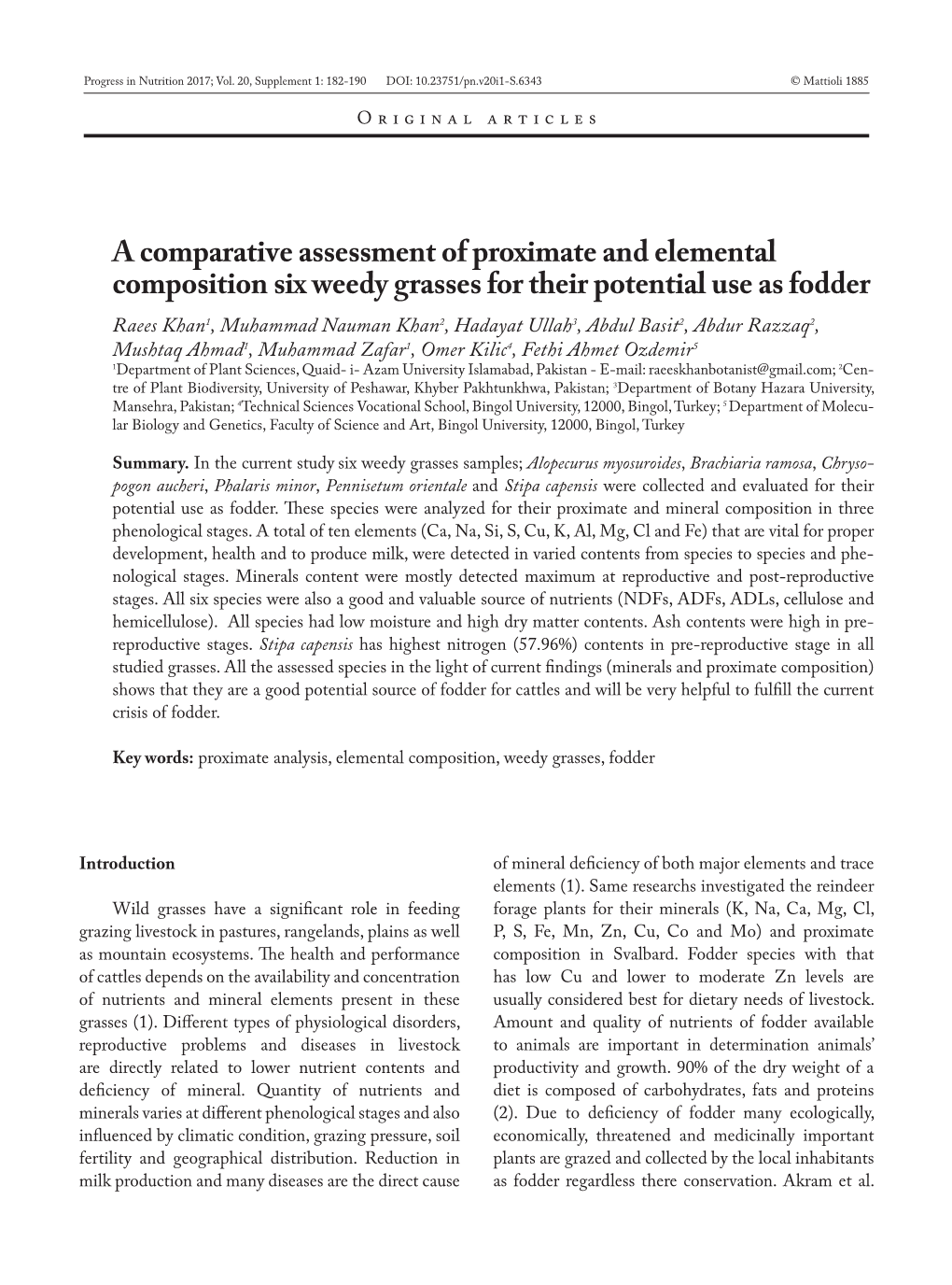 A Comparative Assessment of Proximate and Elemental