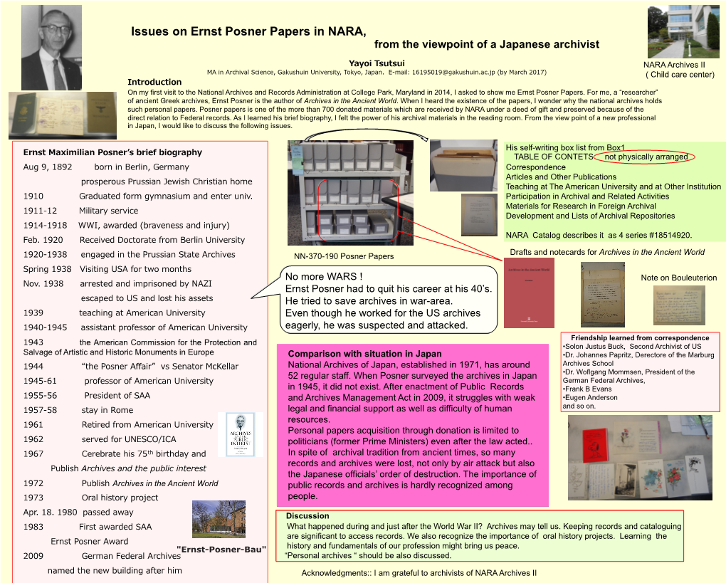 Issues on Ernst Posner Papers in NARA, from the Viewpoint of a Japanese Archivist
