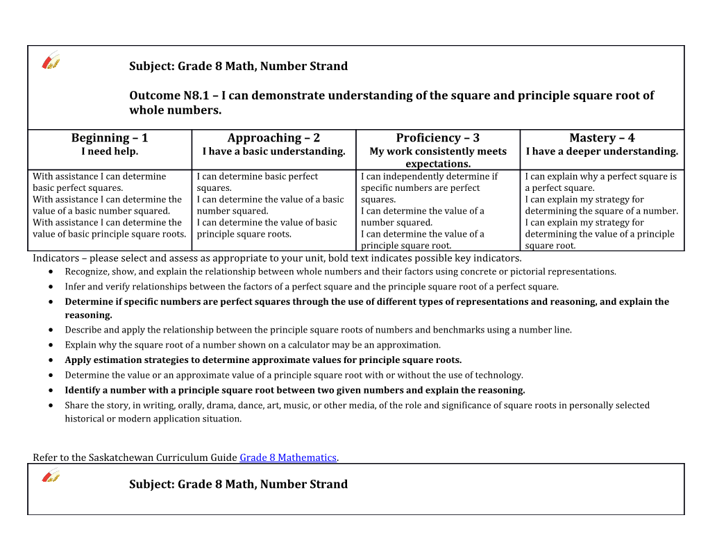 Grade 8 Math Rubrics