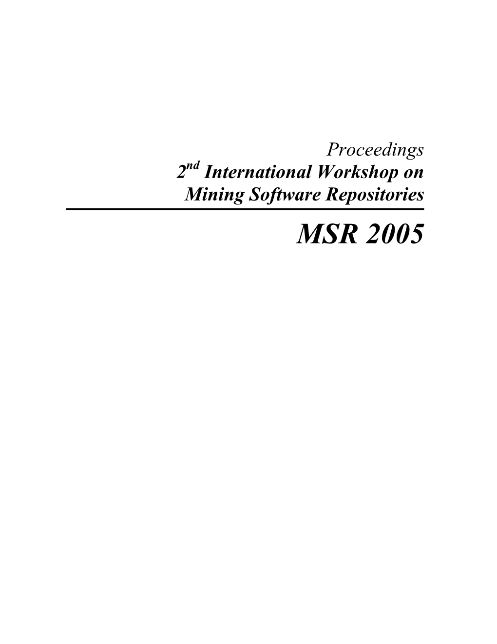 Program Committee MSR 2005