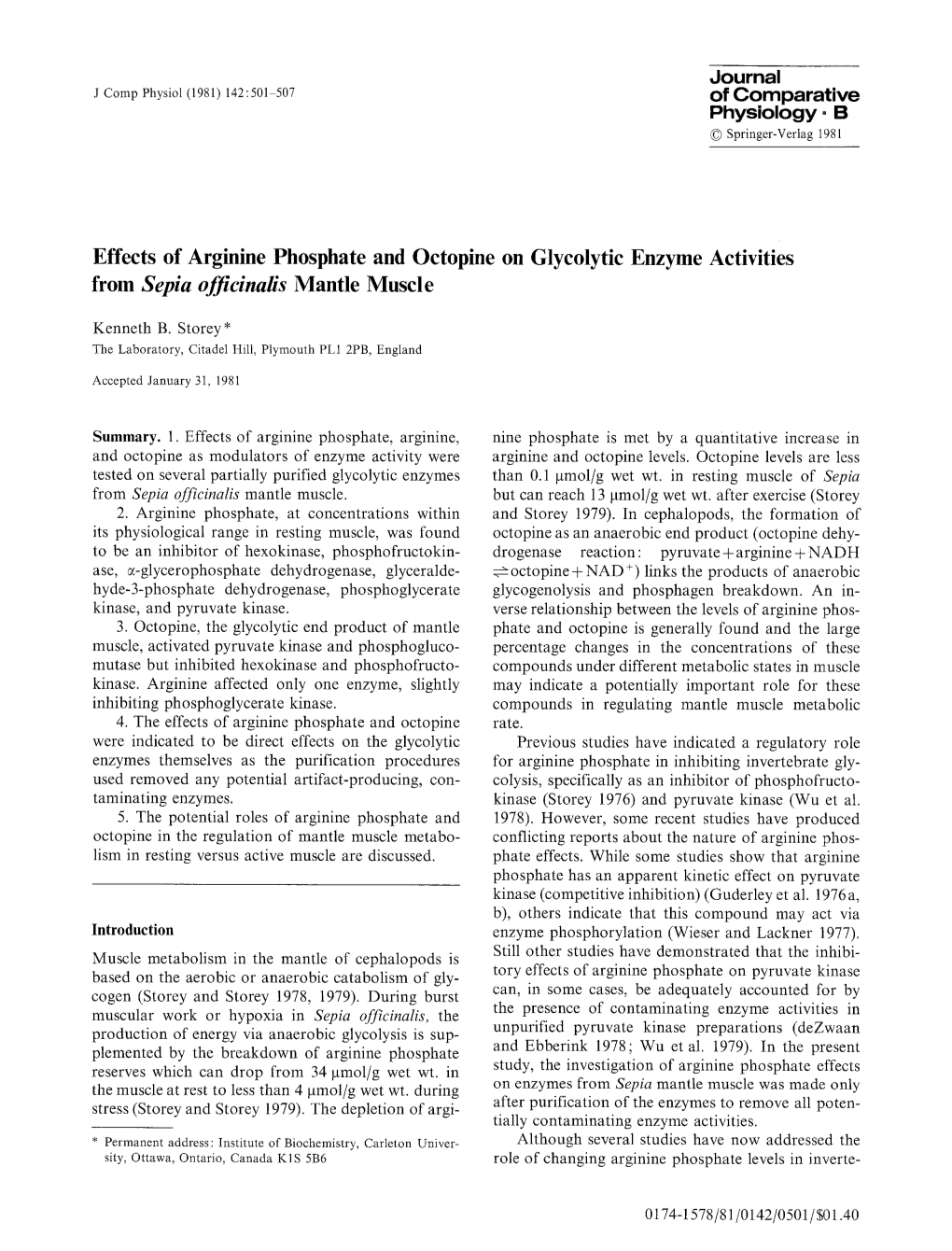 Effects of Arginine Phosphate and Octopine on Glycolytic Enzyme Activities from Sepia Officinalis Mantle Muscle
