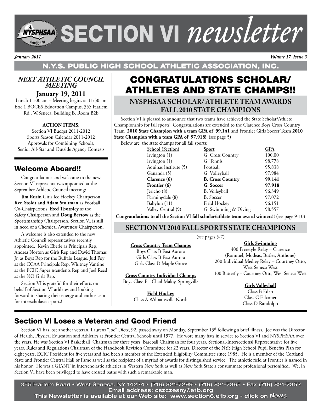 Section Vi Newsletter January 2011 Volume 17 Issue 3 N.Y.S