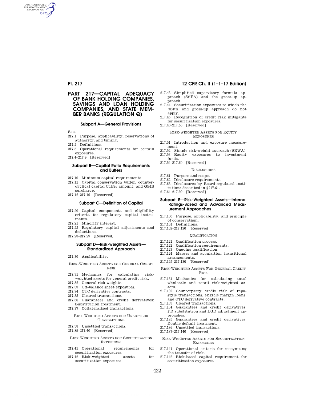 Part 217—Capital Adequacy of Bank Holding Companies, Savings And