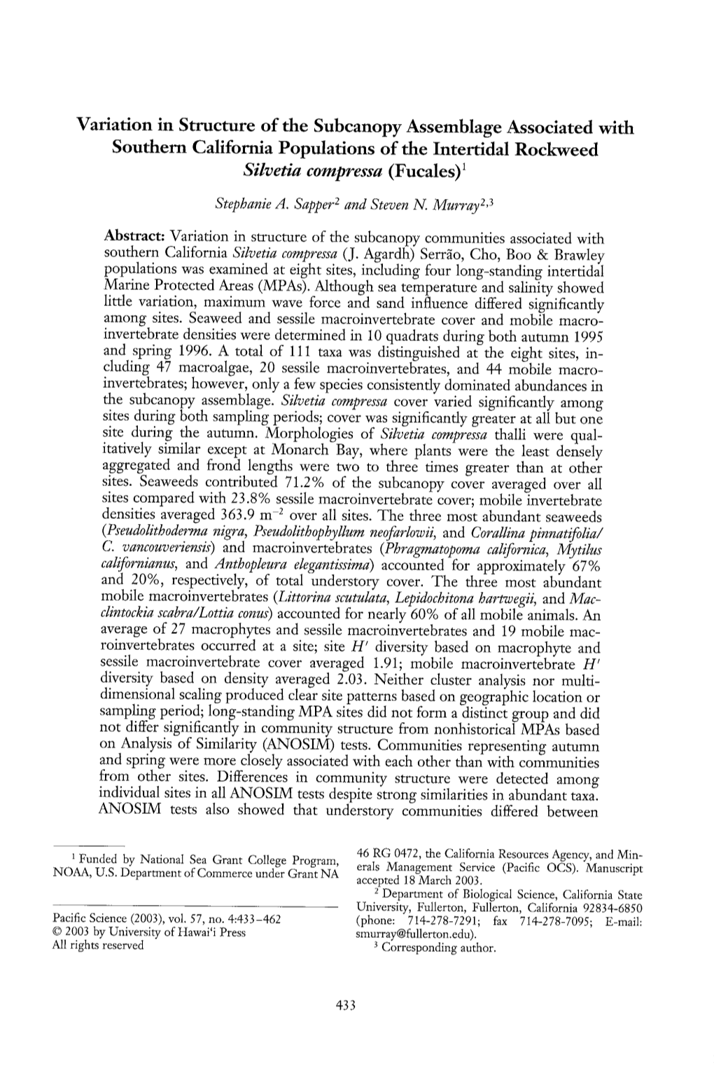 Variation in Structure of the Subcanopy Assemblage