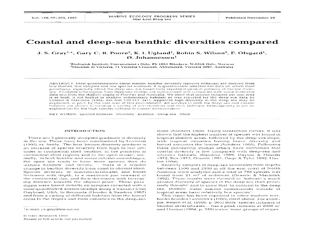 Coastal and Deep-Sea Benthic Diversities Compared