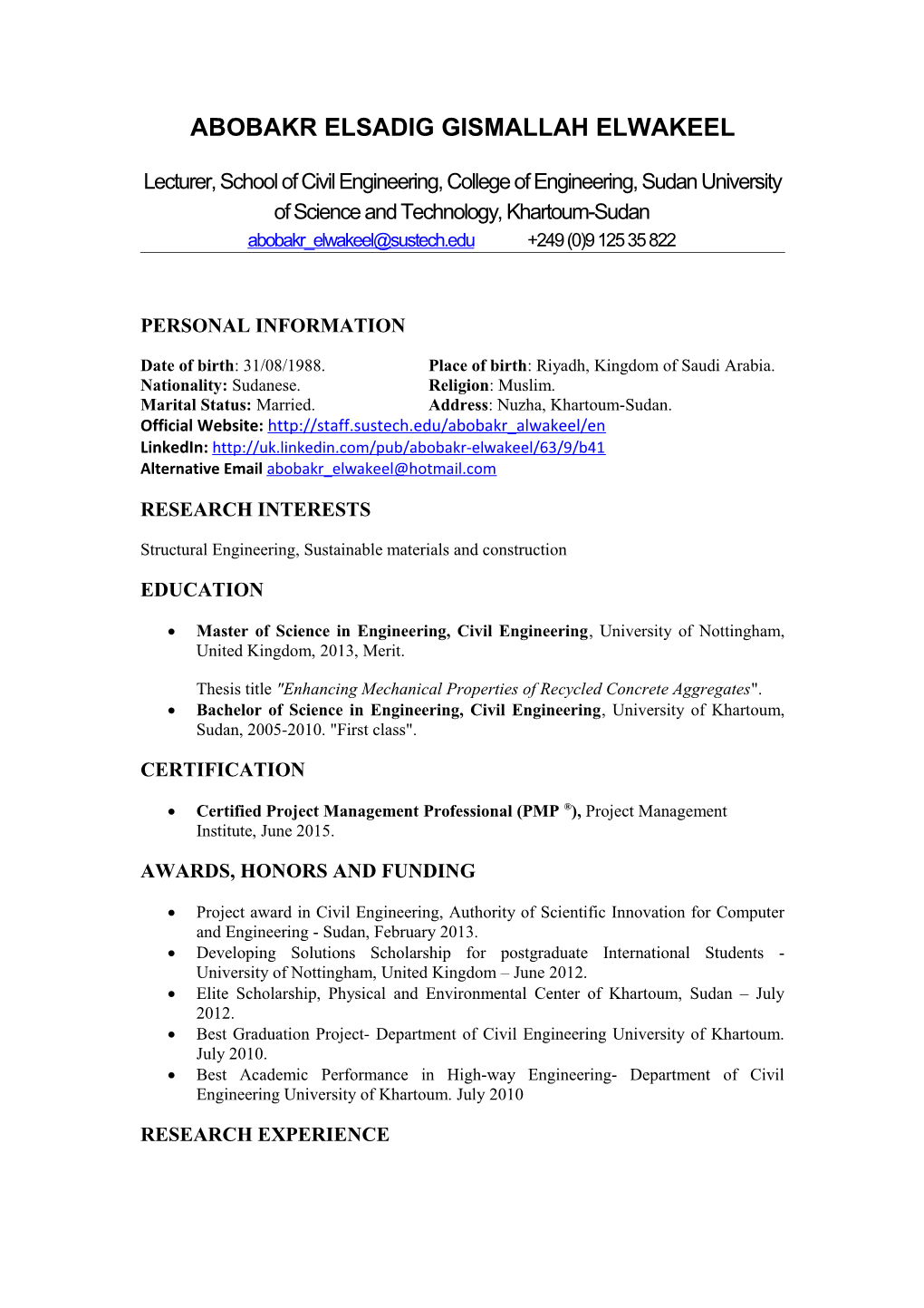 CV Template : Academic Careers s2