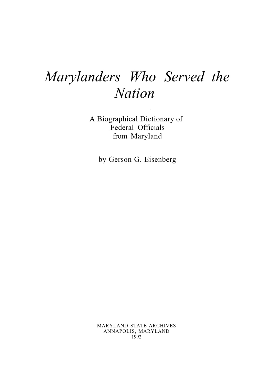 Marylanders Who Served the Nation