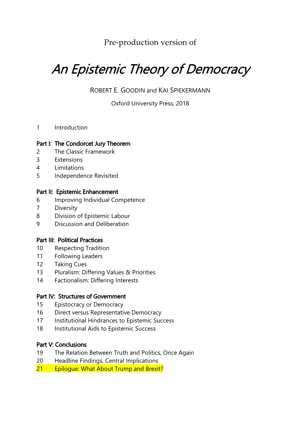 An Epistemic Theory of Democracy