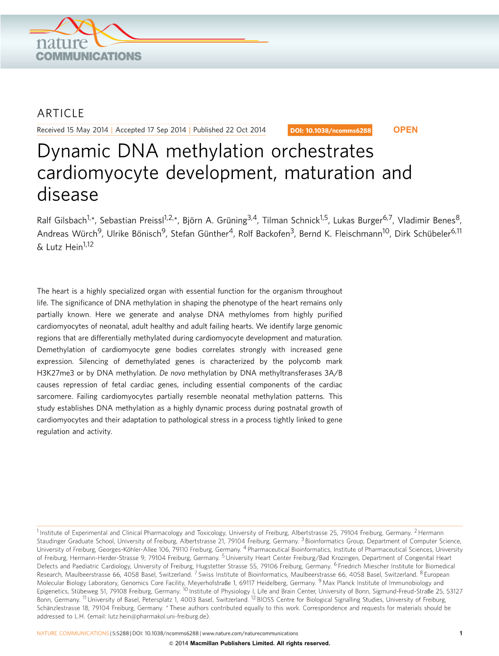 Dynamic DNA Methylation Orchestrates Cardiomyocyte Development, Maturation and Disease