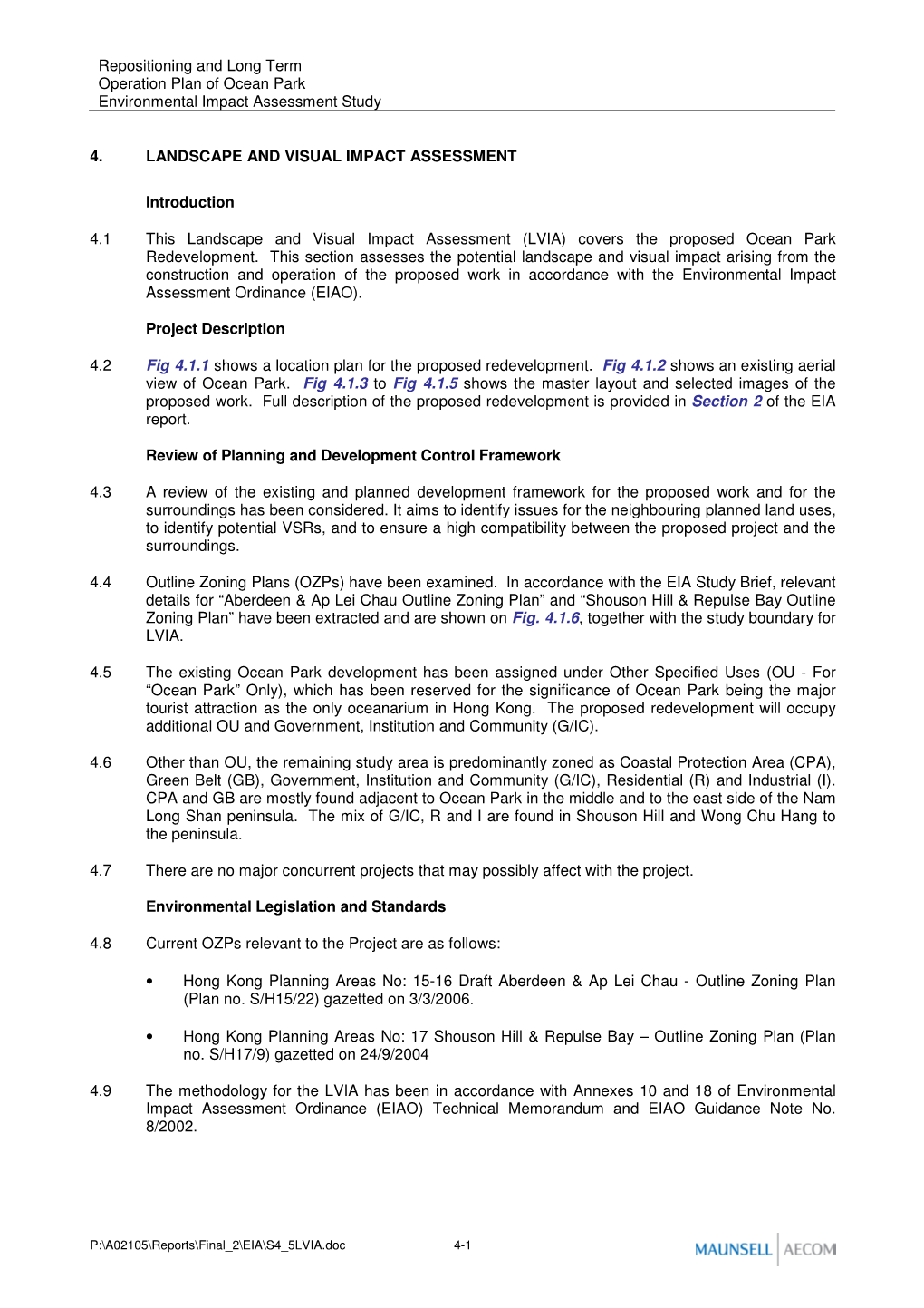 Repositioning and Long Term Operation Plan of Ocean Park Environmental Impact Assessment Study