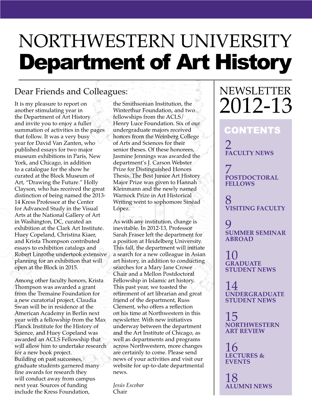 NORTHWESTERN UNIVERSITY Department of Art History