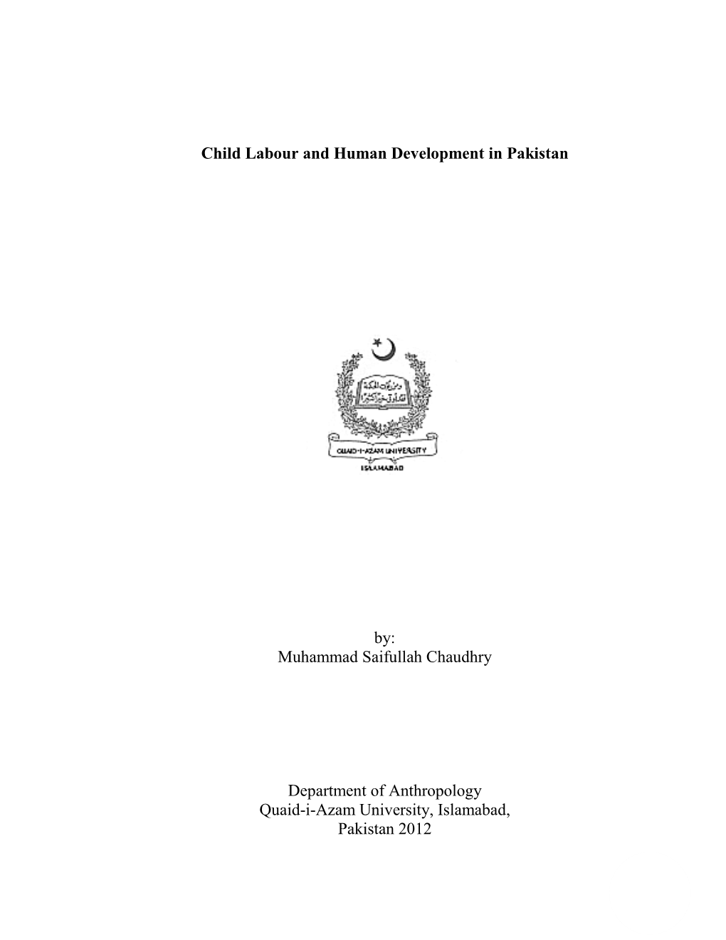 Child Labour and Human Development in Pakistan By