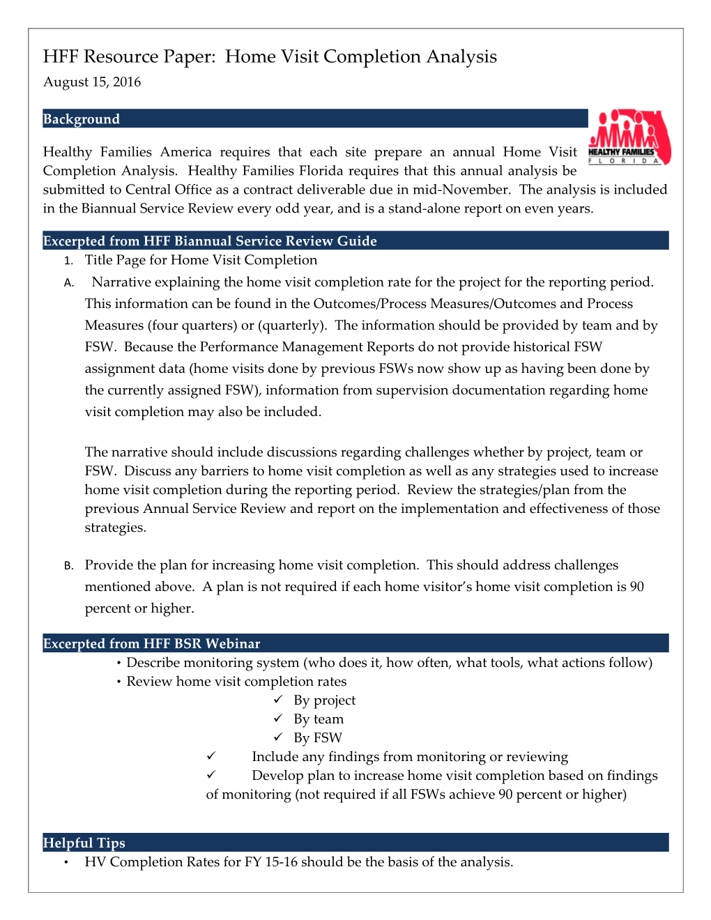 HFF Resource Paper: Home Visit Completion Analysis