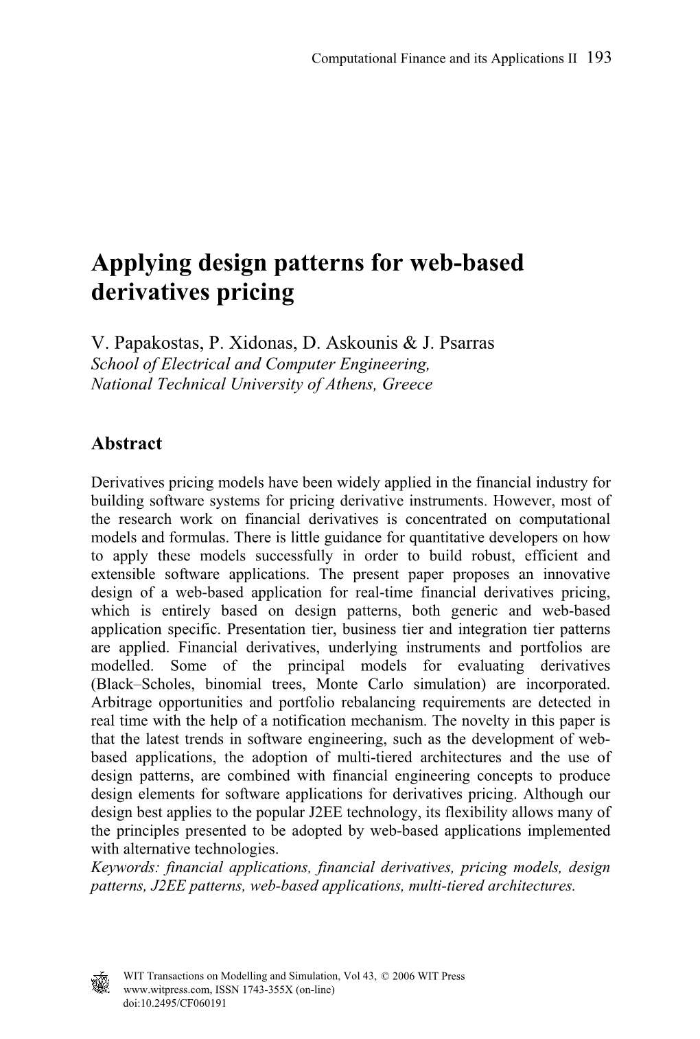 Applying Design Patterns for Web-Based Derivatives Pricing