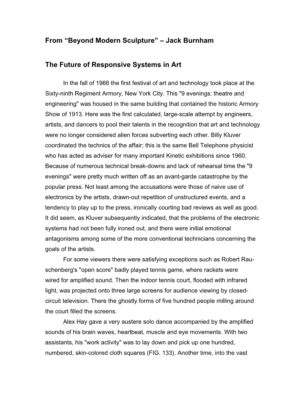 Jack Burnham the Future of Responsive Systems In