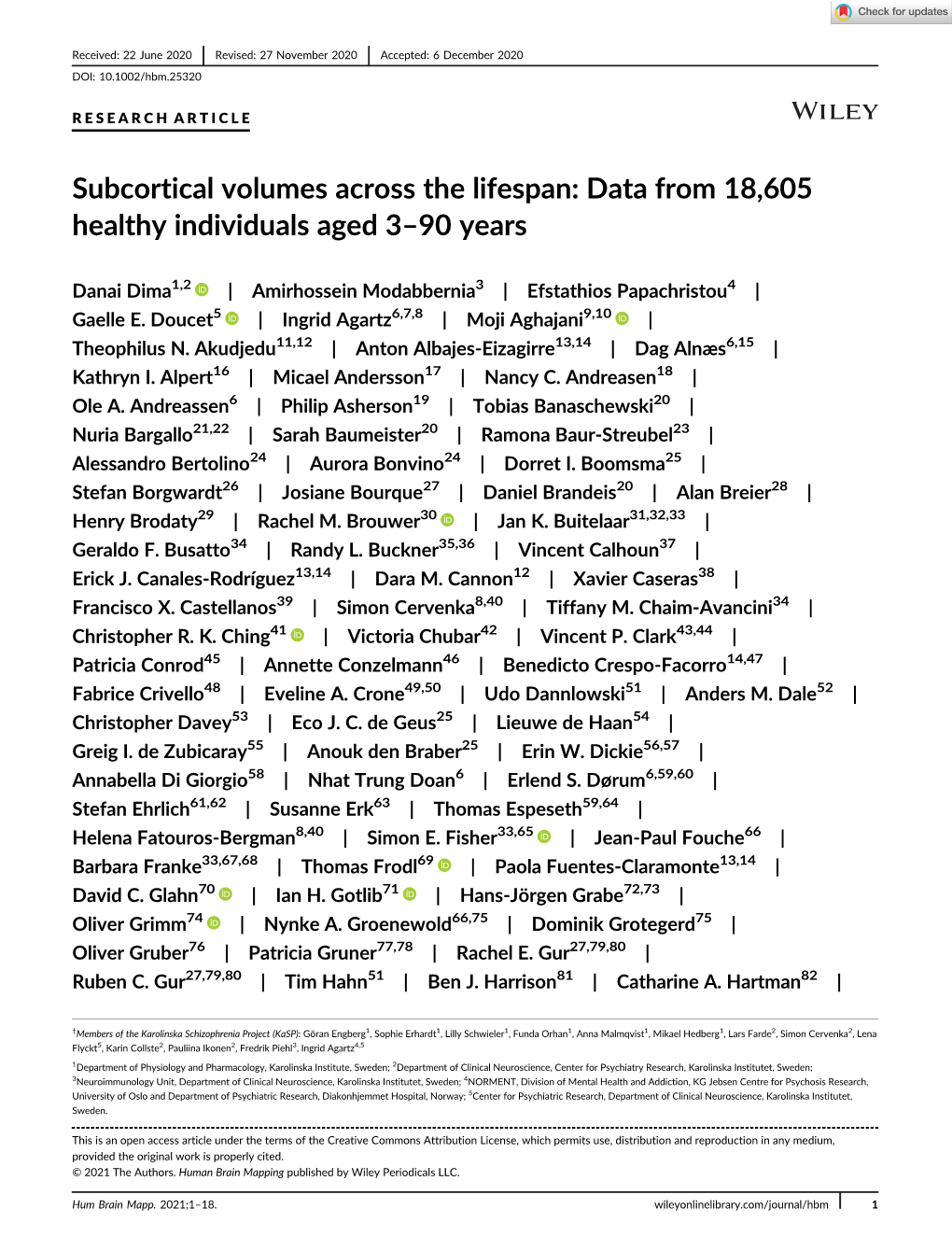 Subcortical Volumes Across the Lifespan: Data from 18,605 Healthy Individuals Aged 3–90 Years