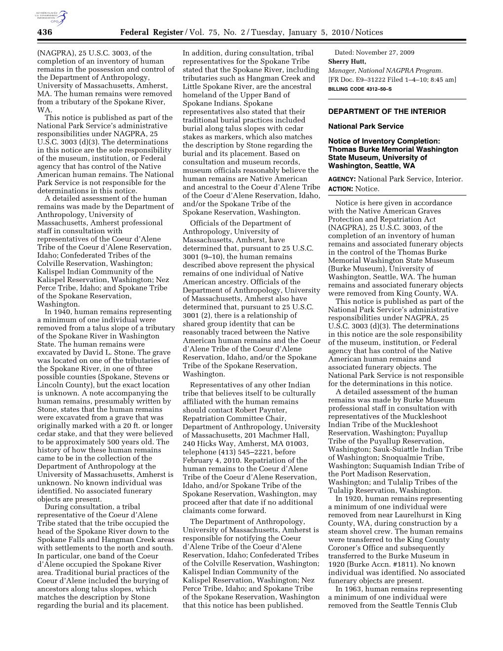 Federal Register/Vol. 75, No. 2/Tuesday, January 5, 2010/Notices