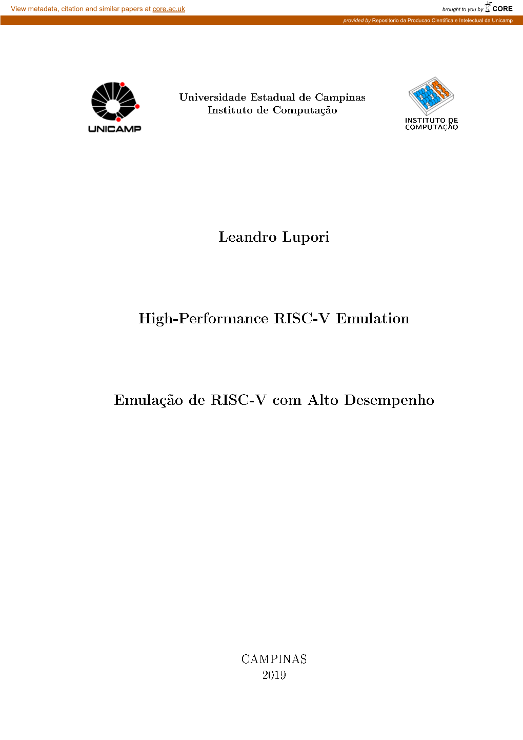 Leandro Lupori High-Performance RISC-V Emulation Emulação De