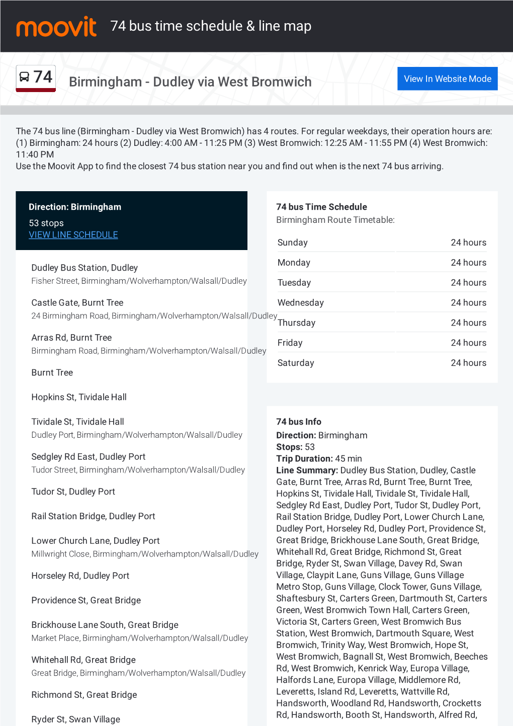 74 Bus Time Schedule & Line Route