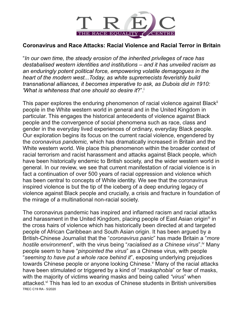 Coronavirus and Race Attacks: Racial Violence and Racial Terror in Britain