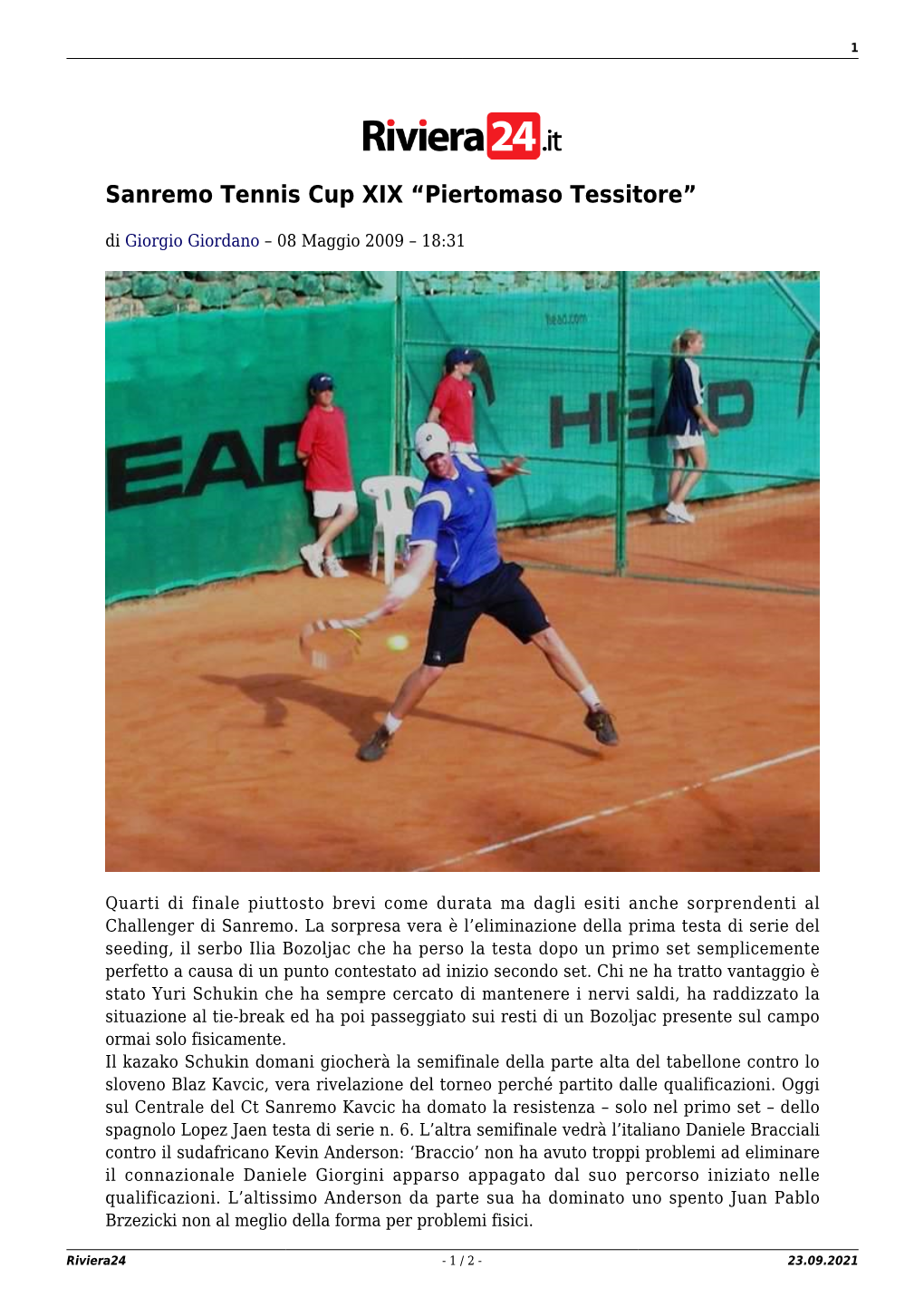 Sanremo Tennis Cup XIX “Piertomaso Tessitore”
