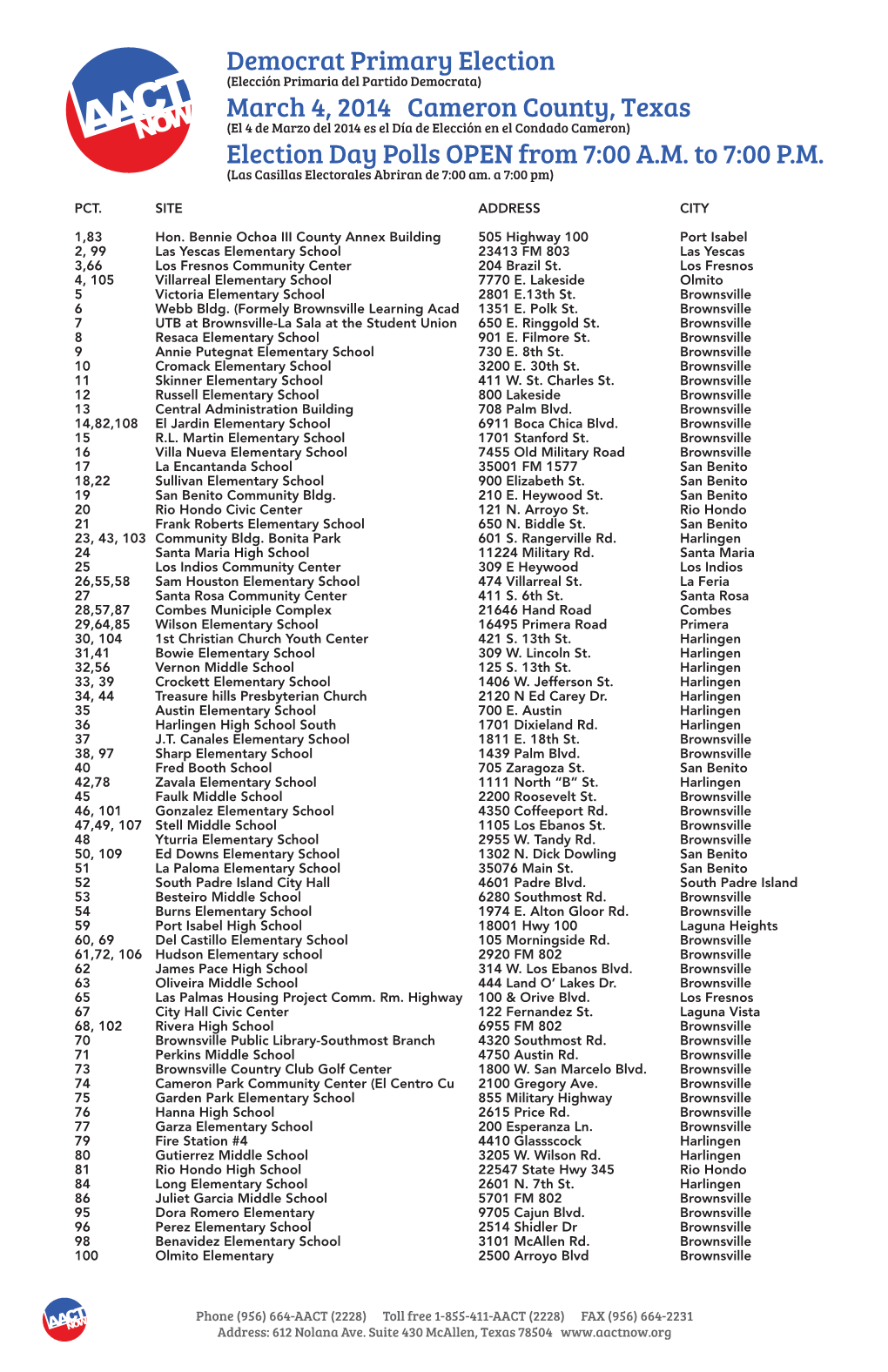 Democrat Primary Election March 4, 2014 Cameron County, Texas