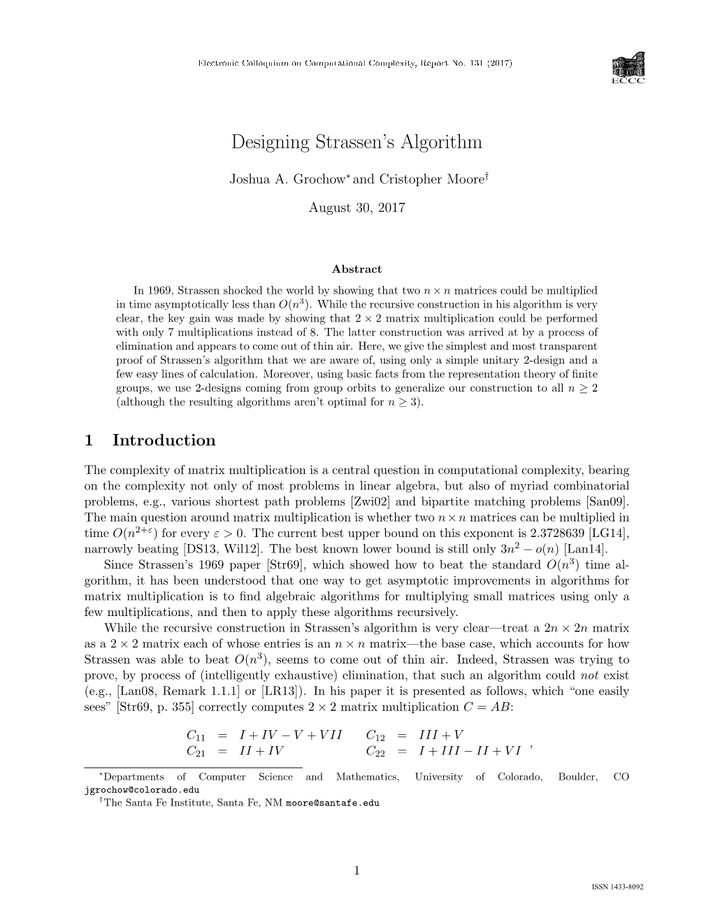 Designing Strassen's Algorithm