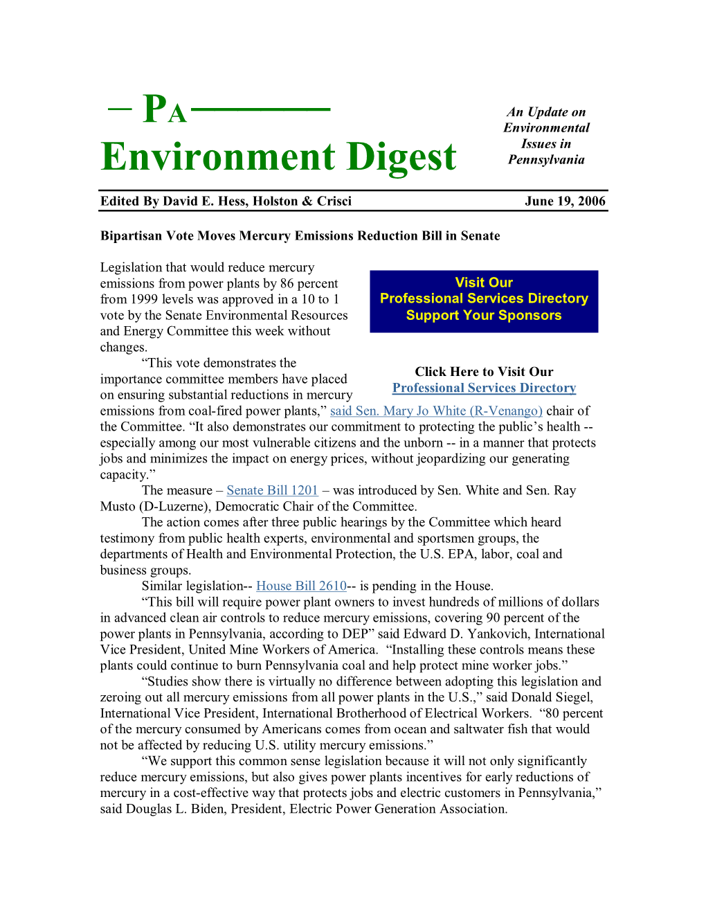 PA Environment Digest 6/19/06