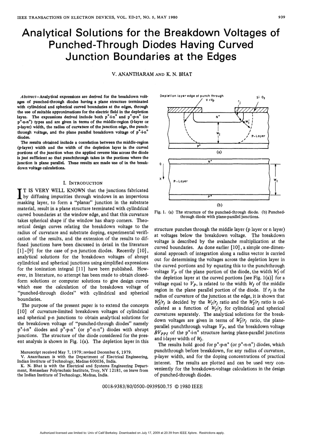 Analytical Solutions for the Breakdown Voltages of Punched-Through Diodes Having Curved Junction Boundaries at the Edges