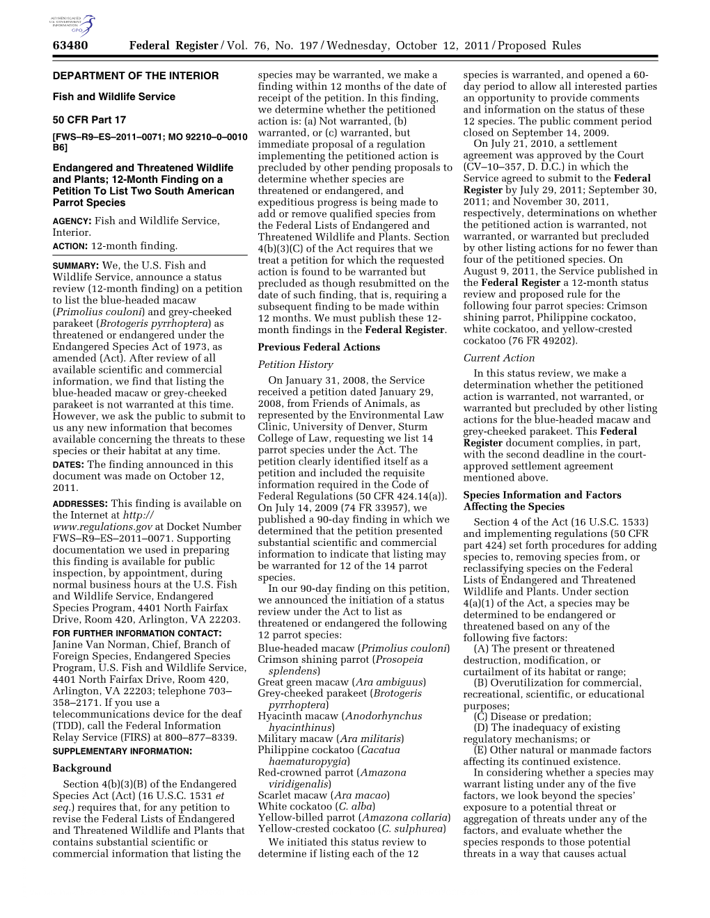 Federal Register/Vol. 76, No. 197/Wednesday, October 12, 2011