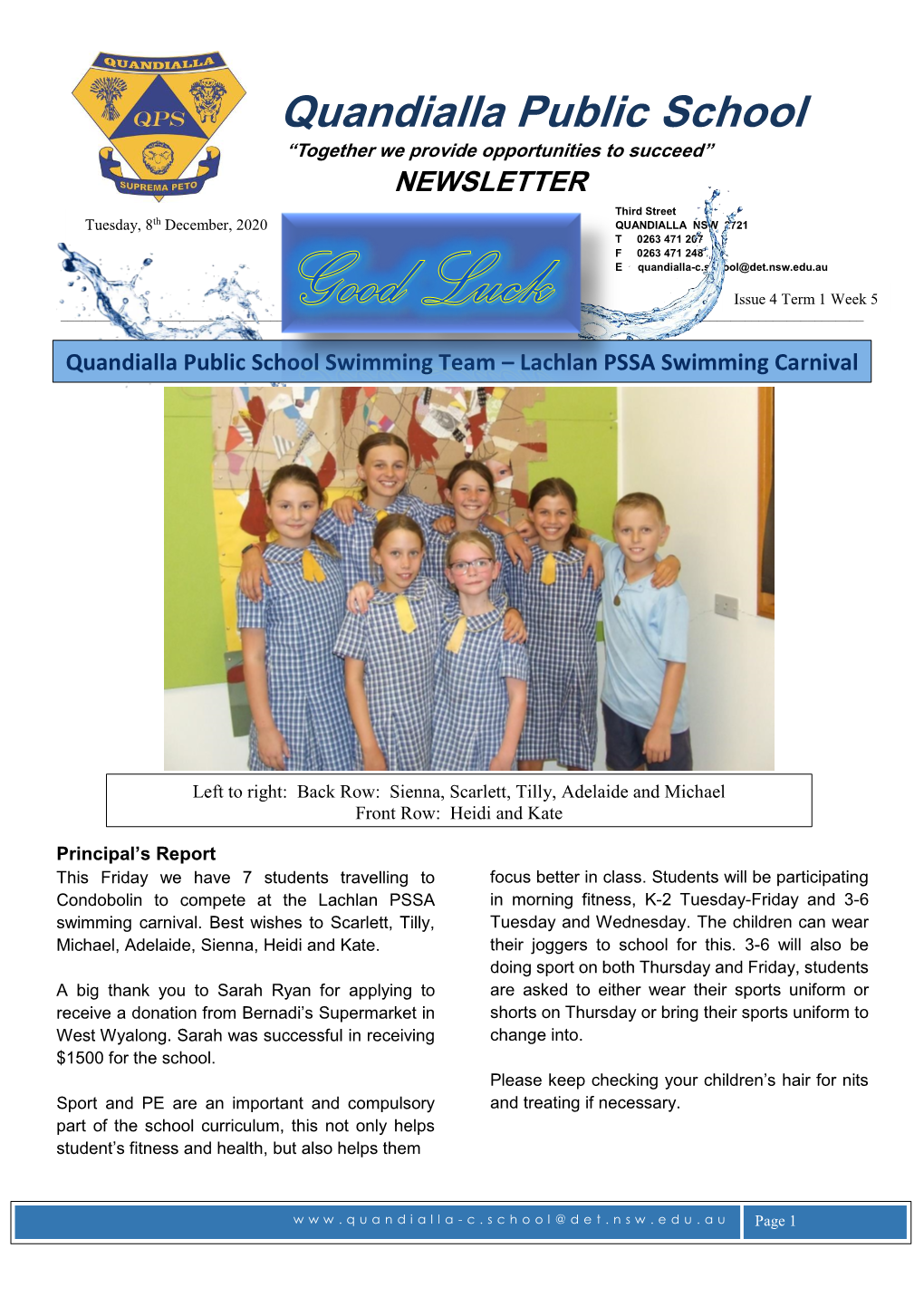 Quandialla Public School Swimming Team – Lachlan PSSA Swimming Carnival