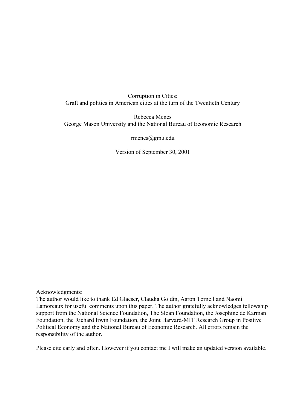 Corruption in Cities: Graft and Politics in American Cities at the Turn of the Twentieth Century